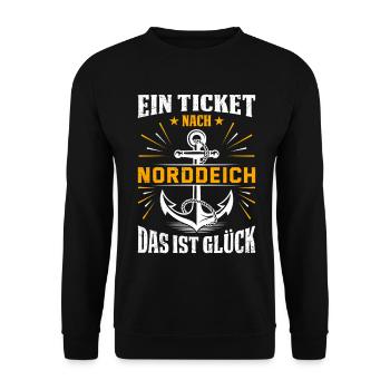 NORTH SEA HOLIDAY A TICKET TO NORDDEICH Lustig - Unisex Sweatshirt - black - Front - Alina (178cm) & Michal (187cm)