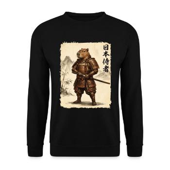 Samurai, Capybara, Japanische Kunst, Anime - Unisex Pullover - Schwarz - Vorne - Alina (178cm) & Michal (187cm)
