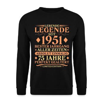 1951 Born absolutely unique 75th birthday - Unisex Sweatshirt - black - Front - Alina (178cm) & Michal (187cm)
