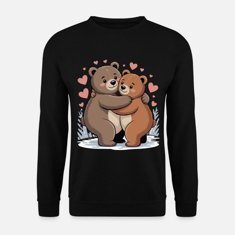 Two bears hug with hearts - Unisex Sweatshirt - black
