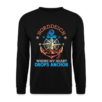 North Sea NORTH DIKE WHERE MY HEART DROPS ANCHOR Funny - Unisex Sweatshirt - black - Front - Alina (178cm) & Michal (187cm)