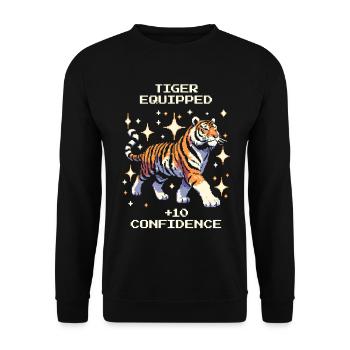 Tiger-Loadout: +10 Selbstvertrauen | Tiger - Unisex Pullover - Schwarz - Vorne - Alina (178cm) & Michal (187cm)
