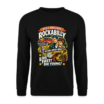 Rockabilly Vintage 50s Rock & Roll - Unisex Pullover - Schwarz - Vorne - Alina (178cm) & Michal (187cm)