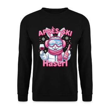 Après-ski bunny – drôle de lapin d’hiver avec du vin - Sweat-shirt Unisexe - noir - Devant - Alina (178cm) & Michal (187cm)