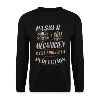 Mechaniker Nahe-Perfektion-Humor-Werkstatt - Unisex Pullover - Schwarz - Vorne - Alina (178cm) & Michal (187cm)