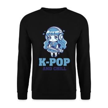 K-Pop UND CHILL Koreanische Musik Anime Girl Love - Unisex Pullover - Schwarz - Vorne - Alina (178cm) & Michal (187cm)