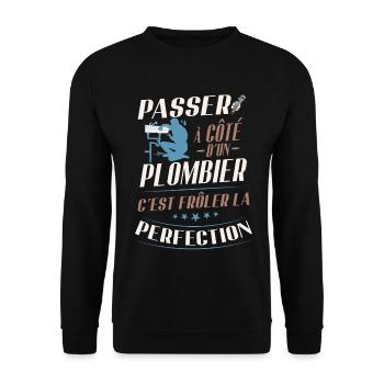 Humor Plumber Verging on Perfection - Unisex Sweatshirt - black - Front - Alina (178cm) & Michal (187cm)