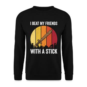 I Beat My Friends With A Stick – Retro Design - Unisex Sweatshirt - black - Front - Alina (178cm) & Michal (187cm)