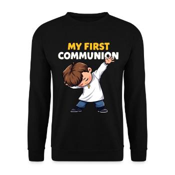 My First Communion Cartoon - Unisex Sweatshirt - black - Front - Alina (178cm) & Michal (187cm)