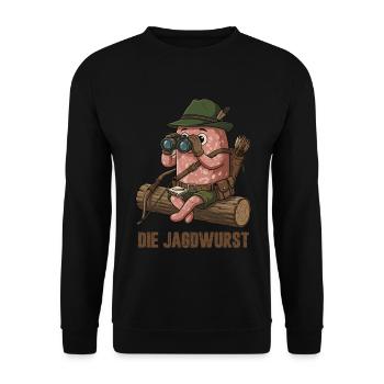 Le dessin animé Hunting Sausage Hunter Humor - Sweat-shirt Unisexe - noir - Devant - Alina (178cm) & Michal (187cm)