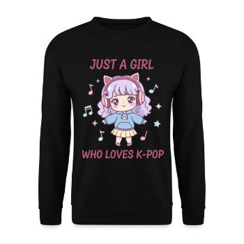 Einfach ein Mädchen, das K-Pop liebt, koreanische Musik süß - Unisex Pullover - Schwarz - Vorne - Alina (178cm) & Michal (187cm)