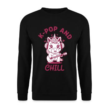 K-Pop And Chill Unicorn Kpop Korean Music Cute - Unisex Sweatshirt - black - Front - Alina (178cm) & Michal (187cm)