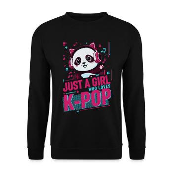 Nur ein Mädchen, das K-Pop liebt, süßer Panda Koreanisch - Unisex Pullover - Schwarz - Vorne - Alina (178cm) & Michal (187cm)