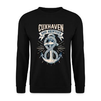 North Sea Holiday CUXHAVEN AHOY ADVENTURE Funny - Unisex Sweatshirt - black - Front - Alina (178cm) & Michal (187cm)