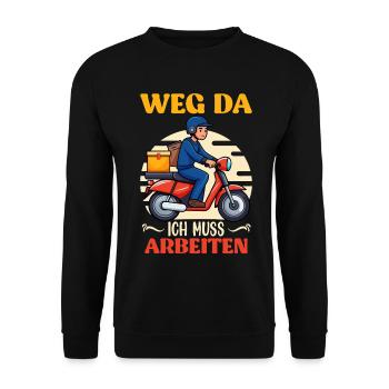 Briefträger WEG DA ICH MUSS ARBEITEN Lustiges - Unisex Pullover - Schwarz - Vorne - Alina (178cm) & Michal (187cm)