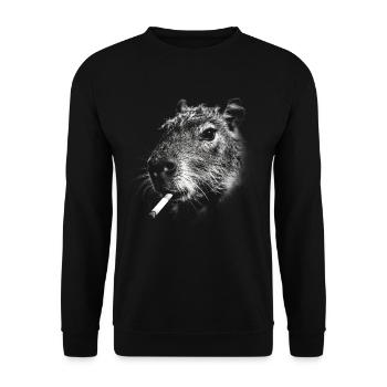 Rauchen, Zigarette, Capybara raucht eine Zigarette - Unisex Pullover - Schwarz - Vorne - Alina (178cm) & Michal (187cm)