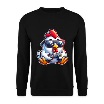 Gamer Huhn mit Controller - Unisex Pullover - Schwarz - Vorne - Alina (178cm) & Michal (187cm)