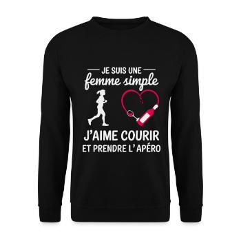 Femme simple humour course à pied et apéro - Sweat-shirt Unisexe - noir - Devant - Alina (178cm) & Michal (187cm)