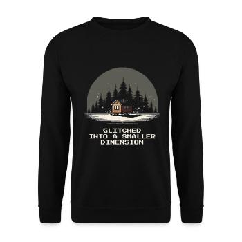 Kleinere Dimension geglitcht | Mikrohaus - Unisex Pullover - Schwarz - Vorne - Alina (178cm) & Michal (187cm)