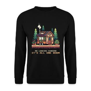All One Room | Tiny House Minimalism - Unisex Sweatshirt - black - Front - Alina (178cm) & Michal (187cm)