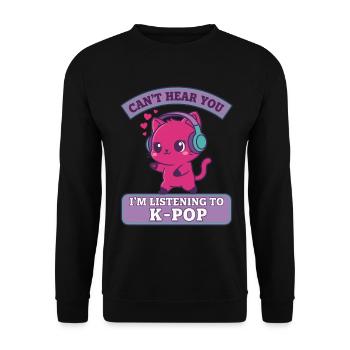 JE NE T’ENTENDS PAS, J’ÉCOUTE DE LA MUSIQUE K-POP CHAT MIGNON - Sweat-shirt Unisexe - noir - Devant - Alina (178cm) & Michal (187cm)
