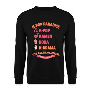 K-Pop Paradise Ramen Boba K Drama Live Essen Genießen - Unisex Pullover - Schwarz - Vorne - Alina (178cm) & Michal (187cm)
