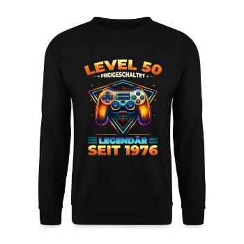 50th Birthday Gamer Shirt Level 50 Vintage 1976 - Unisex Sweatshirt - black - Front - Alina (178cm) & Michal (187cm)