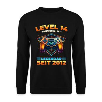 14. Geburtstag Gamer Shirt Level 14 freigeschaltet - Unisex Pullover - Schwarz - Vorne - Alina (178cm) & Michal (187cm)
