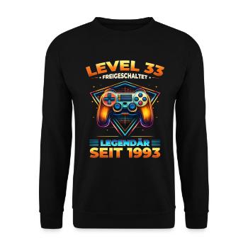 33. Geburtstag Gamer Shirt Level 33 Jahrgang 1993 - Unisex Pullover - Schwarz - Vorne - Alina (178cm) & Michal (187cm)