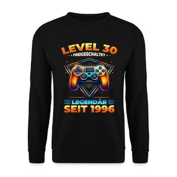 30th Birthday Gamer Shirt Level 30 Vintage 1996 - Unisex Sweatshirt - black - Front - Alina (178cm) & Michal (187cm)