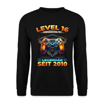 Maillot joueur du 16e anniversaire Niveau 16 débloqué - Sweat-shirt Unisexe - noir - Devant - Alina (178cm) & Michal (187cm)