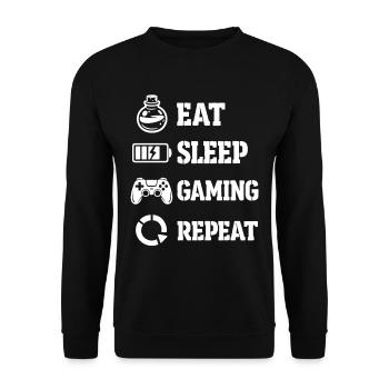 Eat Sleep Gaming Repeat – Pixel Symbolik - Unisex Pullover - Schwarz - Vorne - Alina (178cm) & Michal (187cm)