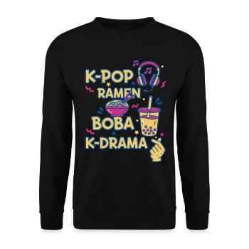 K-Pop Ramen Boba K Drama Korean Music Kpop Fans - Unisex Sweatshirt - black - Front - Alina (178cm) & Michal (187cm)