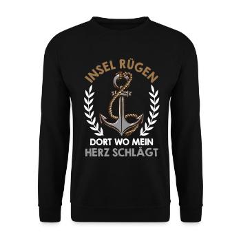 INSEL RÜGEN DORT WO MEIN HERZ SCHLÄGT Lustig - Unisex Pullover - Schwarz - Vorne - Alina (178cm) & Michal (187cm)