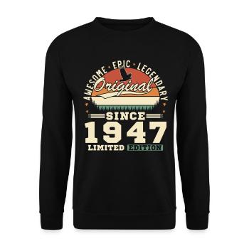 1947 Vintage Retro Geburtstagsgeschenk - Unisex Pullover - Schwarz - Vorne - Alina (178cm) & Michal (187cm)