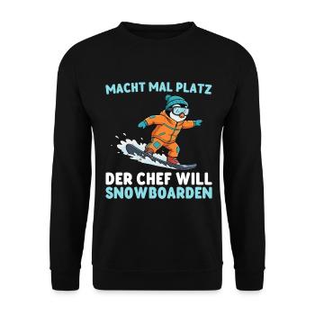 Pinguin Macht Platz der Chef will Snowboarden - Unisex Sweatshirt - black - Front - Alina (178cm) & Michal (187cm)