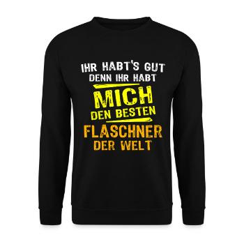 Flaschner Geschenk - Unisex Pullover - Schwarz - Vorne - Alina (178cm) & Michal (187cm)