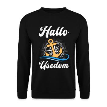 Holidays on Usedom Baltic Sea HELLO USEDOM Funny - Unisex Sweatshirt - black - Front - Alina (178cm) & Michal (187cm)