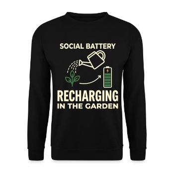 Social Battery Recharging Garden Humor - Unisex Sweatshirt - black - Front - Alina (178cm) & Michal (187cm)