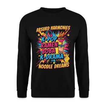 Absurde Harmonien K-Pop Ramen Boba K Drama Noodle - Unisex Pullover - Schwarz - Vorne - Alina (178cm) & Michal (187cm)