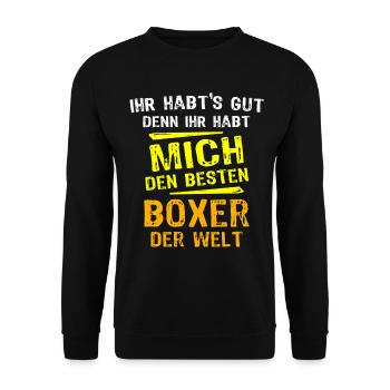 Boxer Geschenk - Unisex Pullover - Schwarz - Vorne - Alina (178cm) & Michal (187cm)