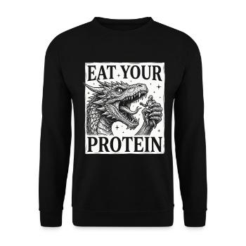 Eat Your Protein Dragon Knight Humor - Unisex Sweatshirt - black - Front - Alina (178cm) & Michal (187cm)