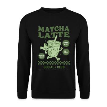 Matcha Latte Social Club Lustiger Grüner Matcha-Tee - Unisex Pullover - Schwarz - Vorne - Alina (178cm) & Michal (187cm)