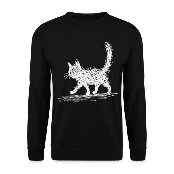 Minimalistisch, Gezeichnete Katze, Minimalismus - Unisex Pullover - Schwarz - Vorne - Alina (178cm) & Michal (187cm)