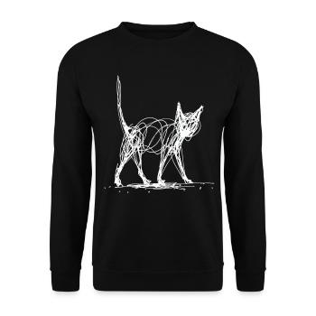 Minimalistisch, Gezeichnete Katze, Minimalismus - Unisex Pullover - Schwarz - Vorne - Alina (178cm) & Michal (187cm)