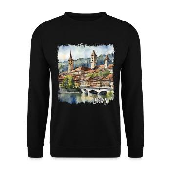 Bern Watercolour, Bern Switzerland - Unisex Sweatshirt - black - Front - Alina (178cm) & Michal (187cm)