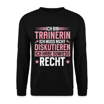 Trainerin Muss Nicht Diskutieren - Unisex Pullover - Schwarz - Vorne - Alina (178cm) & Michal (187cm)