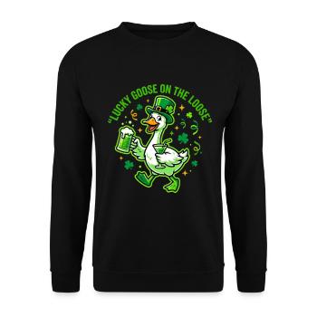 L’oie chanceuse drôle en liberté pour la Saint-Patrick - Sweat-shirt Unisexe - noir - Devant - Alina (178cm) & Michal (187cm)