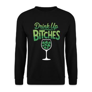St. Patrick's Day T-Shirt Drink Up Bitches - Unisex Sweatshirt - black - Front - Alina (178cm) & Michal (187cm)