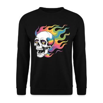 Totenkopf Regenbogen T-Shirt - Unisex Pullover - Schwarz - Vorne - Alina (178cm) & Michal (187cm)